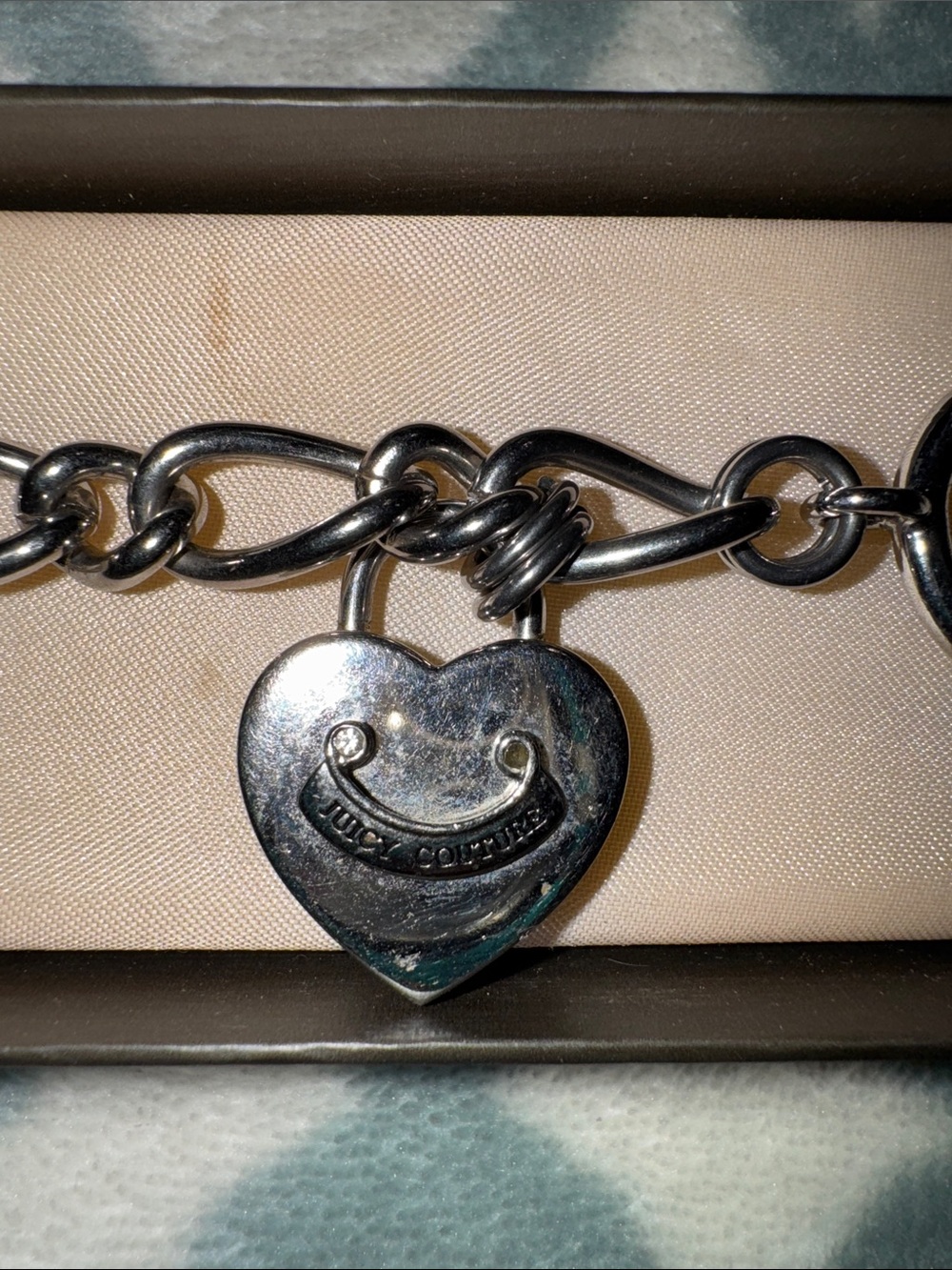 Juicy Couture Silver Heart Padlock Charm Chain Bracelet